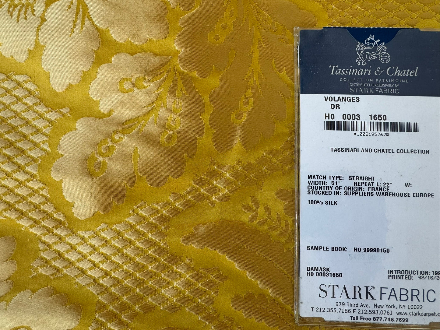 51 EV56 Square 24" x 24" Tassinari and Chatel Volanges Or Yellow Gold Floral Historic MSRP USD 1354/y