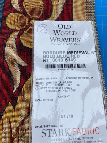 23 Berkbox86 Square Jacquard by Old World Weavers Bordure Medieval 26"L x 6"W Gold Blue Red Cotton MSRP 1000+/y