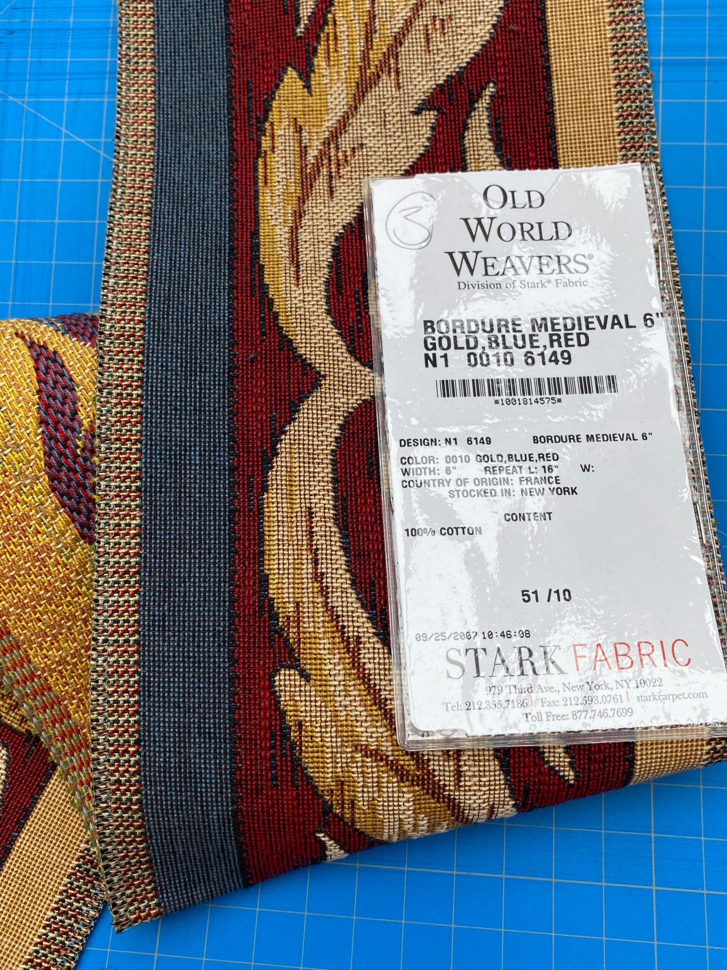24 Berkbox86 Square Jacquard by Old World Weavers Bordure Medieval 26"L x 6"W Gold Blue Red Cotton MSRP 1000+/y