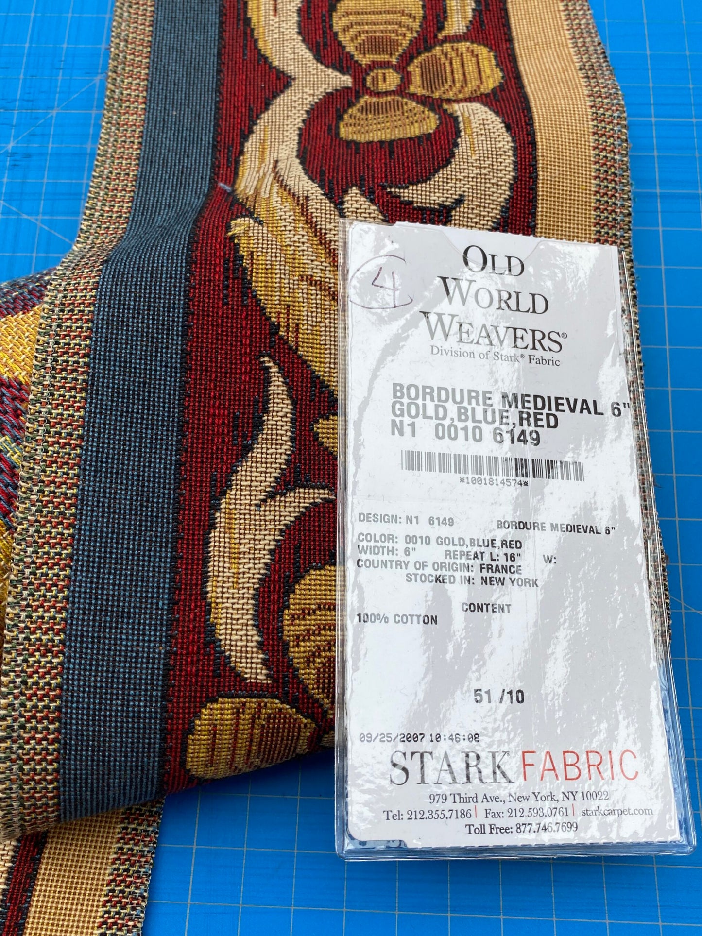 25 Berkbox86 Square Jacquard by Old World Weavers Bordure Medieval 26"L x 6"W Gold Blue Red Cotton MSRP 1000+/y
