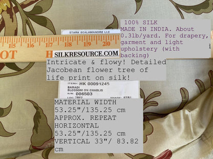 Scalamandre Baradi Blossom On Chablis Pink Jacobean Palampore Tree Of Life Printed Silk Pink Green On Cream White MSRP USD 192/y