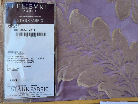 53 EV56 Square 23" x 24" Scalamandre Lelievre Paris Lancelot Azalee Purple Pink Blue Beige Cotton Viscose Damask Floral Renaissance