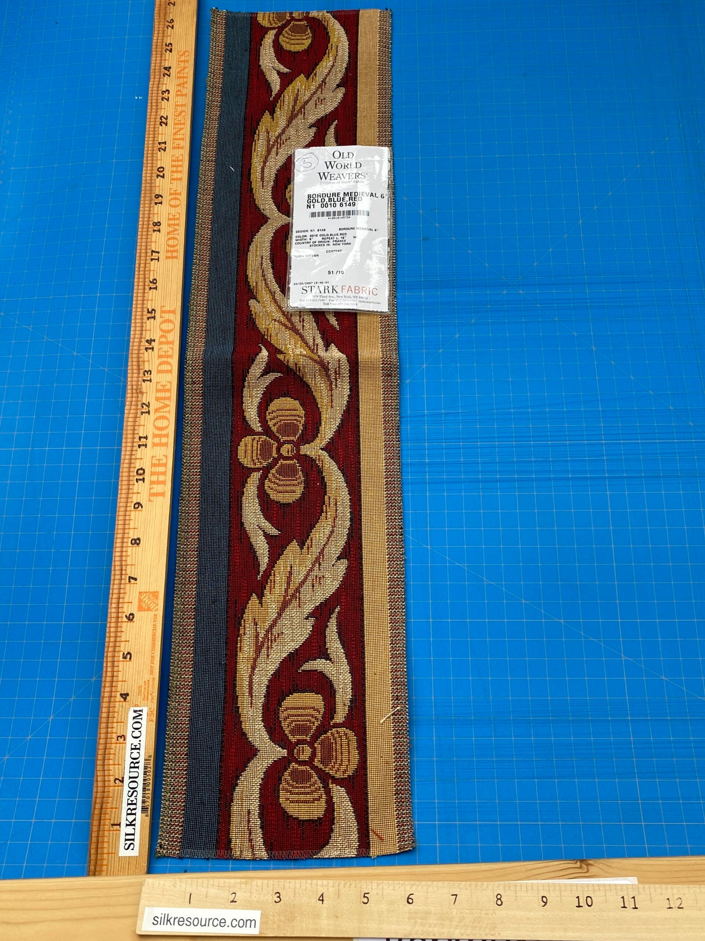 26 Berkbox86 Square Jacquard by Old World Weavers Bordure Medieval 26"L x 6"W Gold Blue Red Cotton MSRP 1000+/y