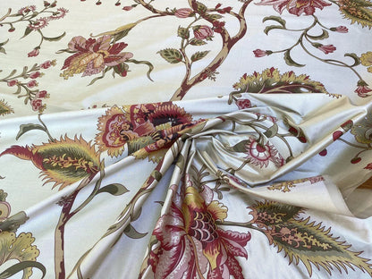 Scalamandre Baradi Blossom On Chablis Pink Jacobean Palampore Tree Of Life Printed Silk Pink Green On Cream White MSRP USD 192/y