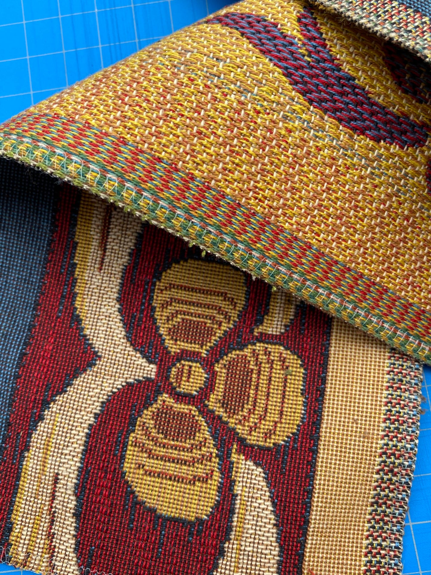 26 Berkbox86 Square Jacquard by Old World Weavers Bordure Medieval 26"L x 6"W Gold Blue Red Cotton MSRP 1000+/y