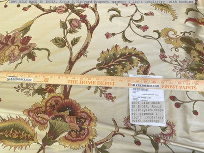 Scalamandre Baradi Blossom On Chablis Pink Jacobean Palampore Tree Of Life Printed Silk Pink Green On Cream White MSRP USD 192/y