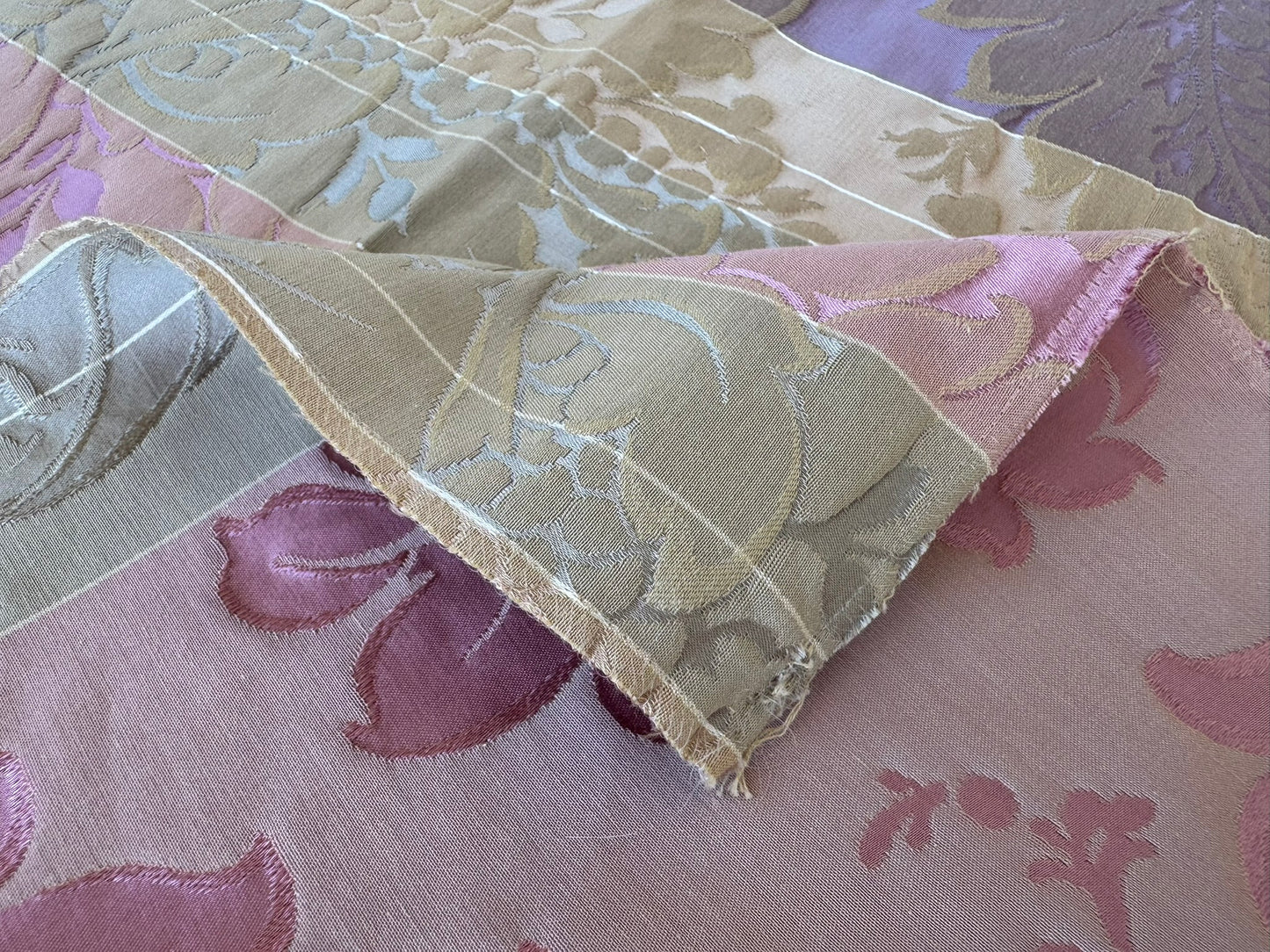 53 EV56 Square 23" x 24" Scalamandre Lelievre Paris Lancelot Azalee Purple Pink Blue Beige Cotton Viscose Damask Floral Renaissance