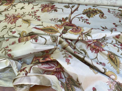 Scalamandre Baradi Blossom On Chablis Pink Jacobean Palampore Tree Of Life Printed Silk Pink Green On Cream White MSRP USD 192/y