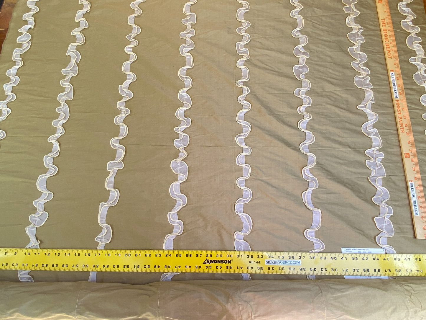 Scalamandre Flirty Bronze Glow Silk Dupioni with Organza Trim Embroidery MSRP USD 200+/yard