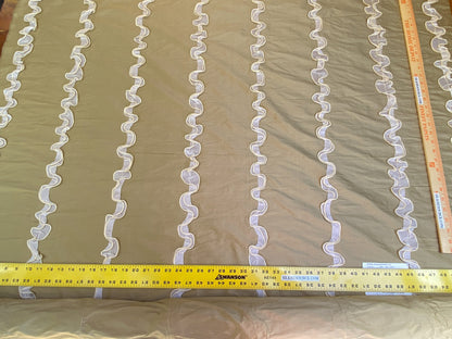 Scalamandre Flirty Bronze Glow Silk Dupioni with Organza Trim Embroidery MSRP USD 200+/yard