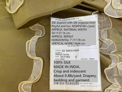 Scalamandre Flirty Bronze Glow Silk Dupioni with Organza Trim Embroidery MSRP USD 200+/yard