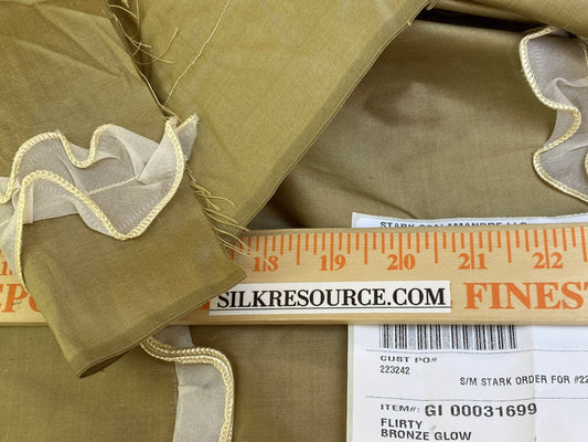 Scalamandre Flirty Bronze Glow Silk Dupioni with Organza Trim Embroidery MSRP USD 200+/yard