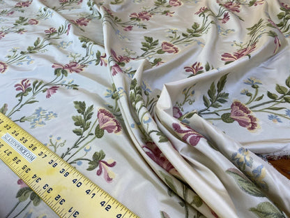 Scalamandre Carlotta Vine Tourmaline &amp; Ivory Historical Silk Lampas Fil Coupe Pink Blue MSRP USD 400+/yard