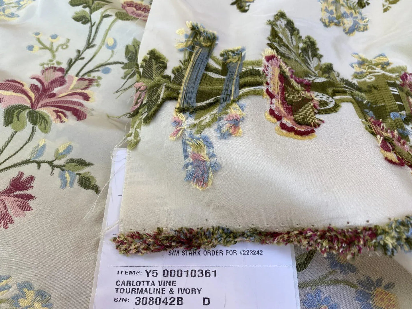 Scalamandre Carlotta Vine Tourmaline &amp; Ivory Historical Silk Lampas Fil Coupe Pink Blue MSRP USD 400+/yard