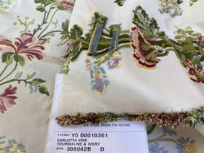 Scalamandre Carlotta Vine Tourmaline &amp; Ivory Historical Silk Lampas Fil Coupe Pink Blue MSRP USD 400+/yard
