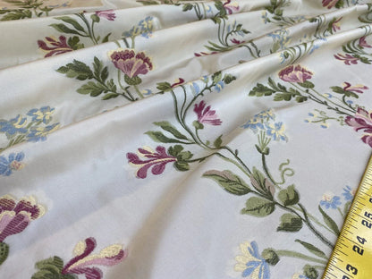 Scalamandre Carlotta Vine Tourmaline &amp; Ivory Historical Silk Lampas Fil Coupe Pink Blue MSRP USD 400+/yard