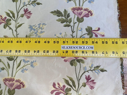 Scalamandre Carlotta Vine Tourmaline &amp; Ivory Historical Silk Lampas Fil Coupe Pink Blue MSRP USD 400+/yard