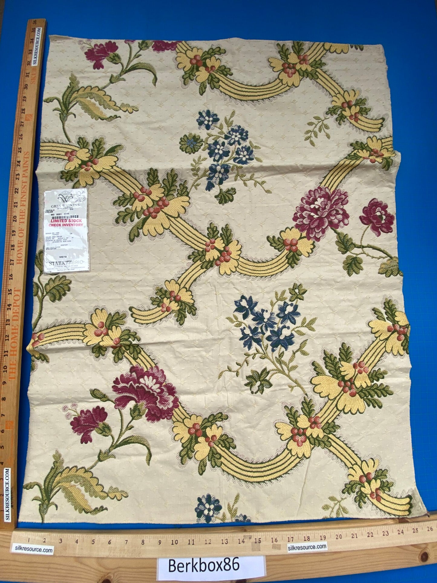 35 Berkbox86 Square Jacquard by Grey Watkins Tiepolo Cream Floral Blue Yellow White MSRP USD300+/y