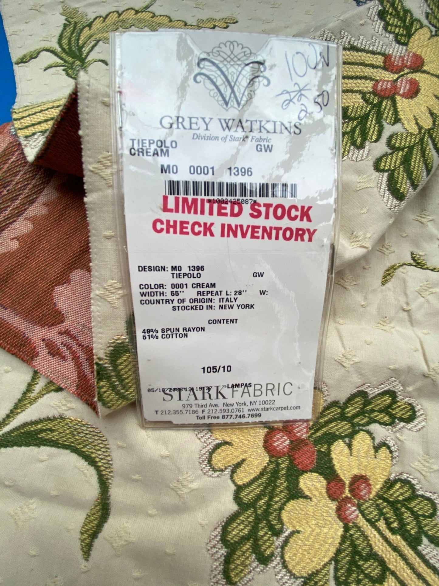 35 Berkbox86 Square Jacquard by Grey Watkins Tiepolo Cream Floral Blue Yellow White MSRP USD300+/y
