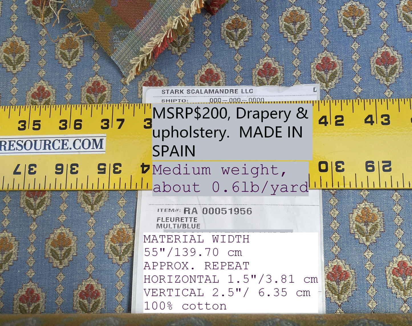 By Yd Scalamandre Fleurette Multi/blue Small Flowers Tulips Cotton Tapestry MSRP USD 200/Y