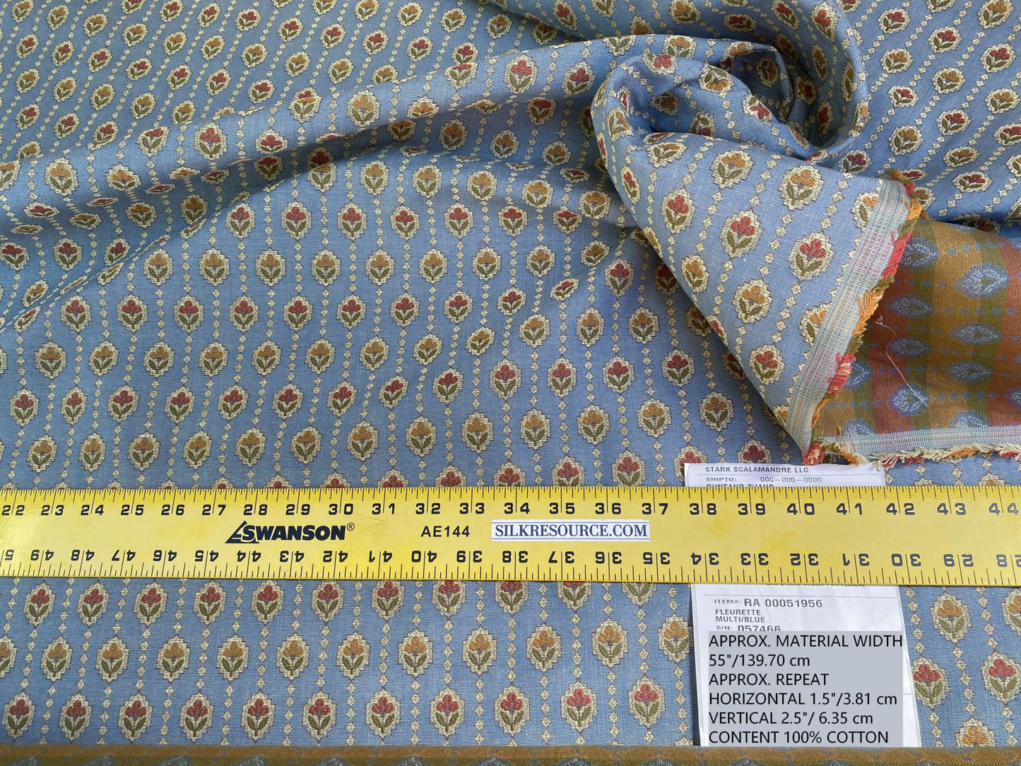 By Yd Scalamandre Fleurette Multi/blue Small Flowers Tulips Cotton Tapestry MSRP USD 200/Y