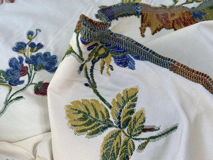 By Yd Scalamandre Nocturne Ivory Traditional Flower Brocade Blue Red Green Ivory Cotton Blend MSRP USD 244/Y