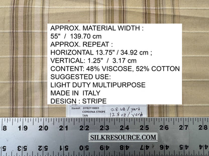 Scalamandre Cordina Stripe Tan Beige Brown Cotton - By the yard