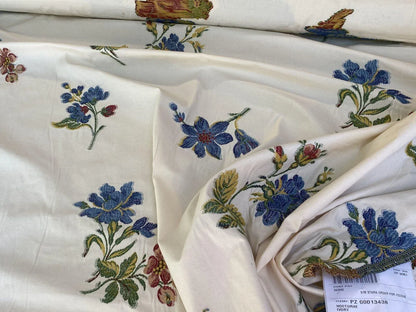 By Yd Scalamandre Nocturne Ivory Traditional Flower Brocade Blue Red Green Ivory Cotton Blend MSRP USD 244/Y