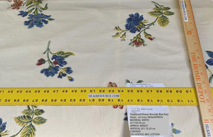 By Yd Scalamandre Nocturne Ivory Traditional Flower Brocade Blue Red Green Ivory Cotton Blend MSRP USD 244/Y