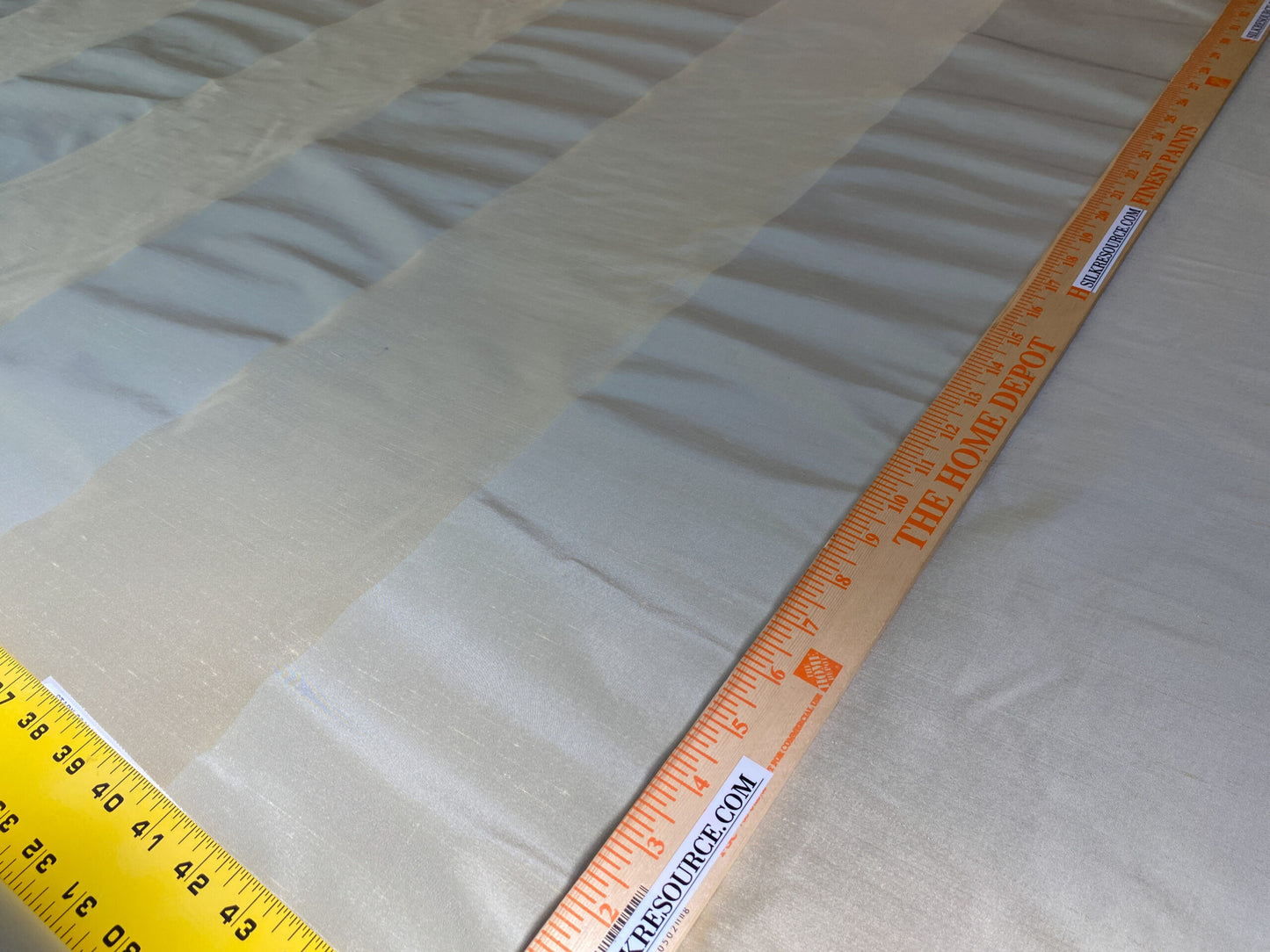 By Yd Scalamandre Middleton Stripe Taffeta Silver Green Silk Wide Stripe MSRP USD 200+/yard.