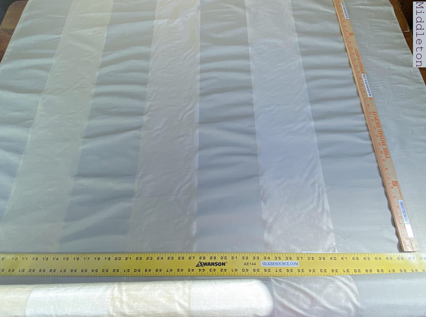 By Yd Scalamandre Middleton Stripe Taffeta Silver Green Silk Wide Stripe MSRP USD 200+/yard.