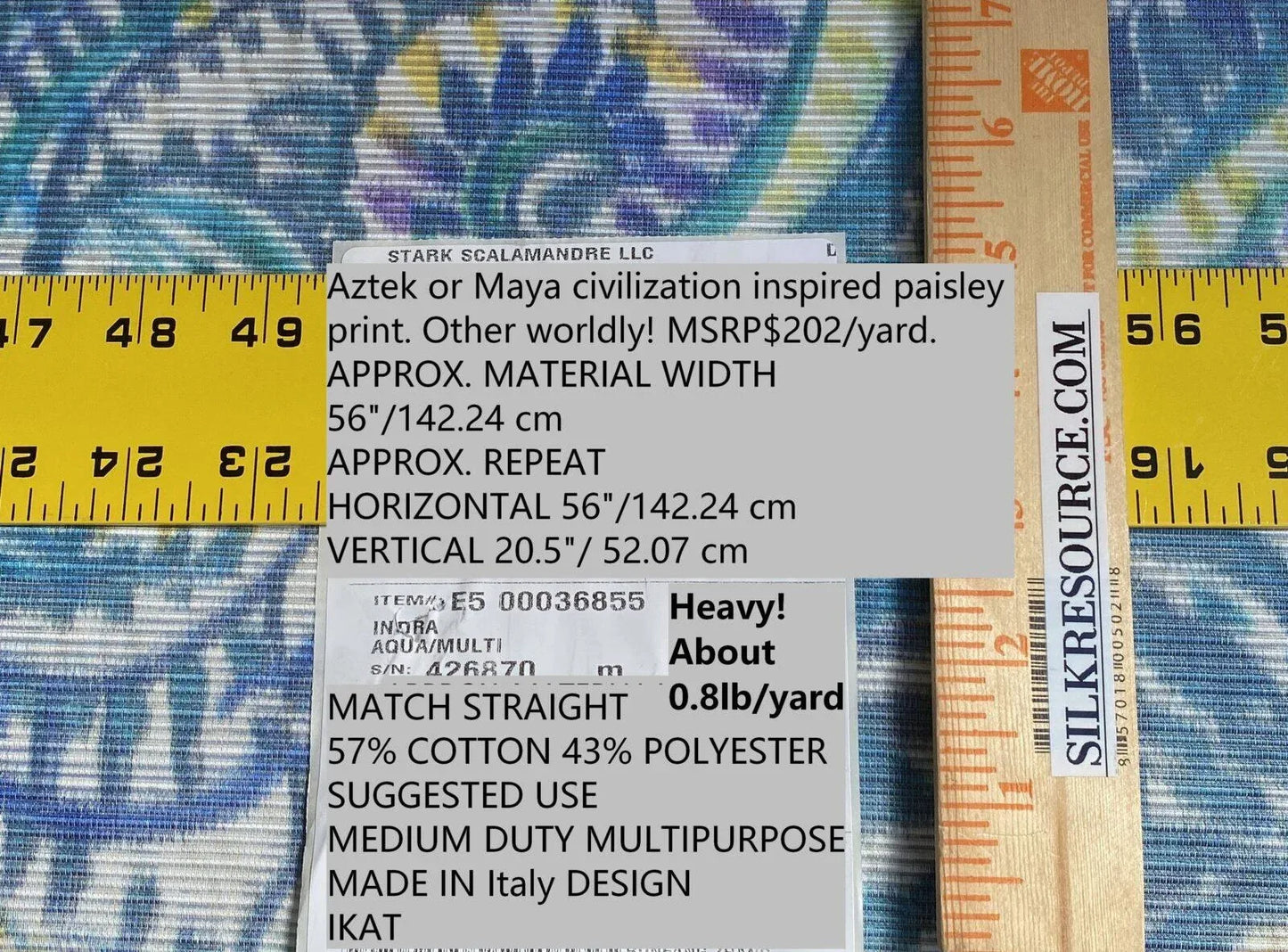 Scalamandre " Indra Aqua/multi Blue Chartreuse Green White Aztek Mayan Print Cotton MSRP USD 202/Y Heavy!"
