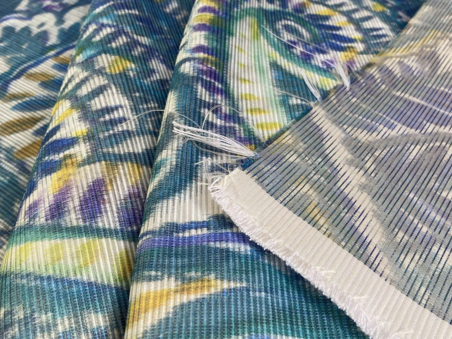 Scalamandre " Indra Aqua/multi Blue Chartreuse Green White Aztek Mayan Print Cotton MSRP USD 202/Y Heavy!"