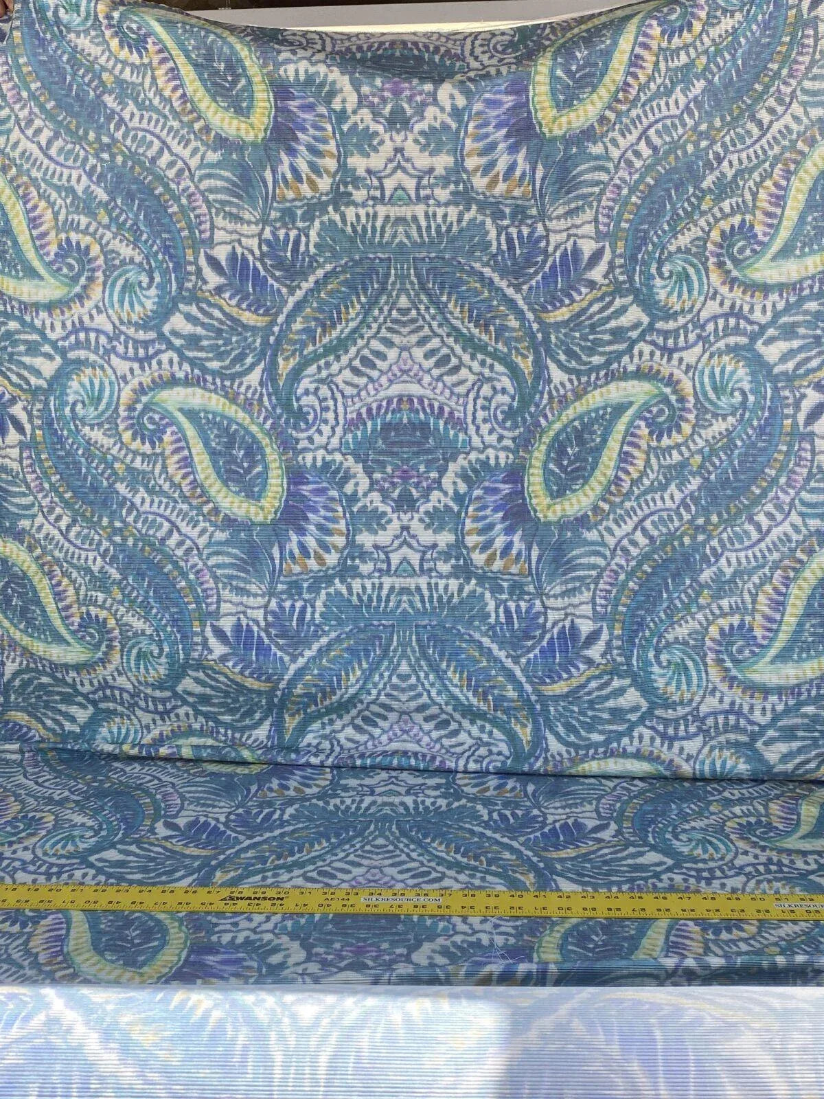 Scalamandre " Indra Aqua/multi Blue Chartreuse Green White Aztek Mayan Print Cotton MSRP USD 202/Y Heavy!"