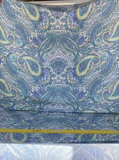 Scalamandre " Indra Aqua/multi Blue Chartreuse Green White Aztek Mayan Print Cotton MSRP USD 202/Y Heavy!"
