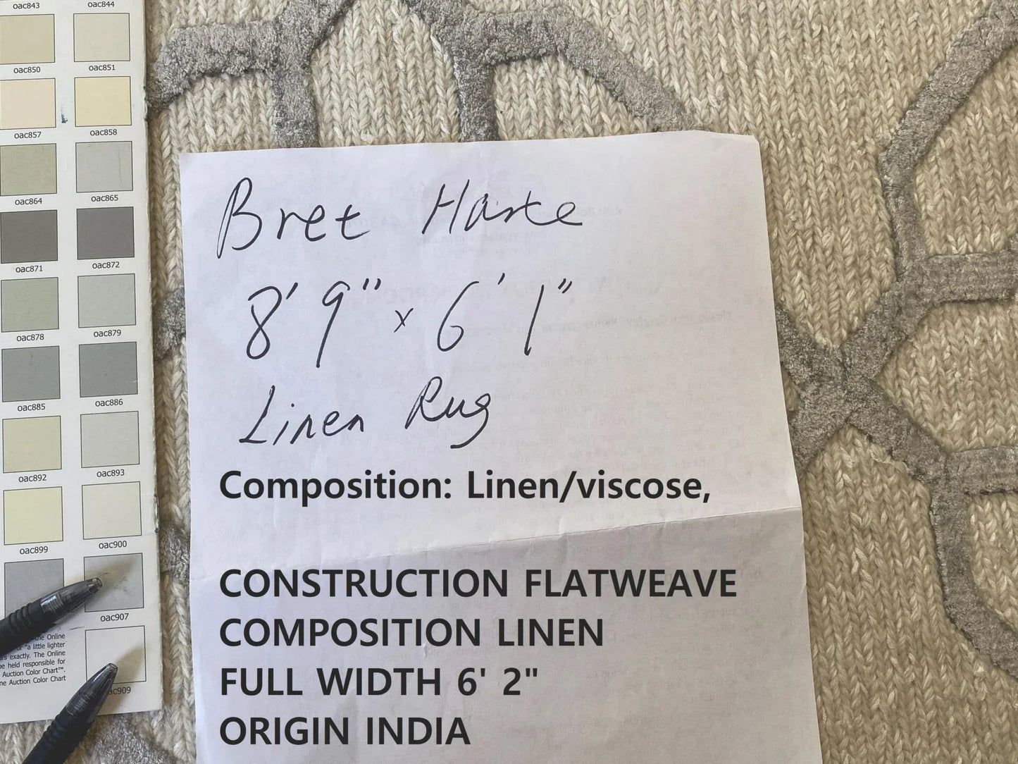 Stark BRET HARTE White Lattice Diamond Linen Handmade Transitional Mid Century Rug 6x9' MSRP USD 3175