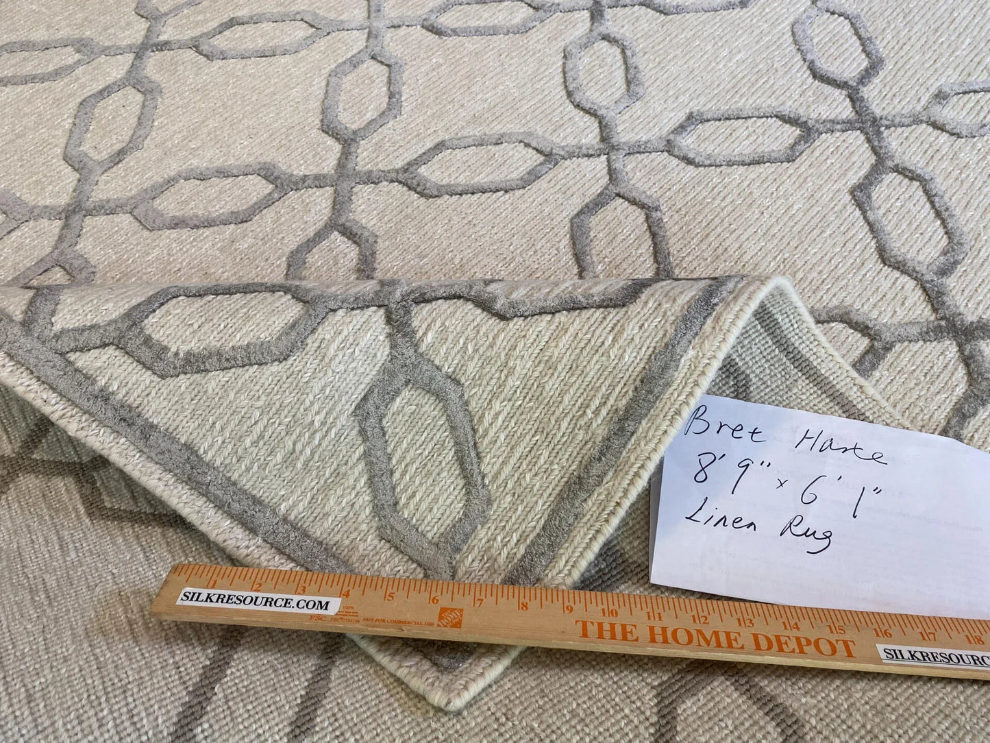 Stark BRET HARTE White Lattice Diamond Linen Handmade Transitional Mid Century Rug 6x9' MSRP USD 3175