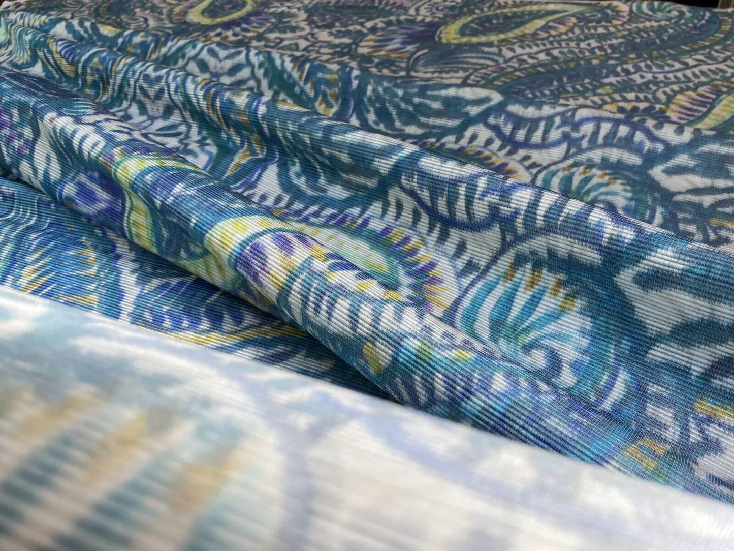 Scalamandre " Indra Aqua/multi Blue Chartreuse Green White Aztek Mayan Print Cotton MSRP USD 202/Y Heavy!"