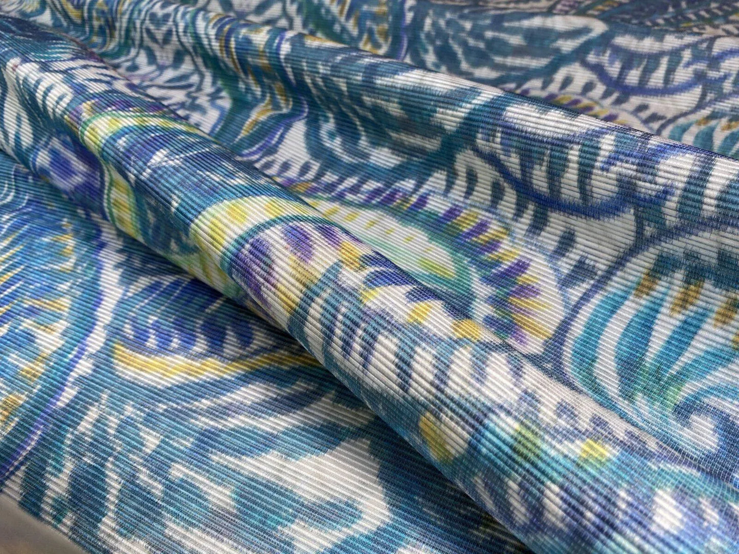 Scalamandre " Indra Aqua/multi Blue Chartreuse Green White Aztek Mayan Print Cotton MSRP USD 202/Y Heavy!"