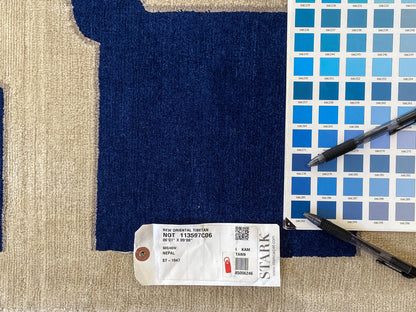 Stark Diamondhead Blue White Silk Wool Modern Lattice Diamond Rug 6x9' MSRP USD 10,500