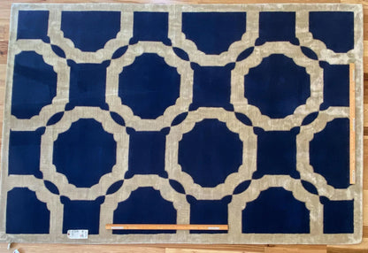 Stark Diamondhead Blue White Silk Wool Modern Lattice Diamond Rug 6x9' MSRP USD 10,500