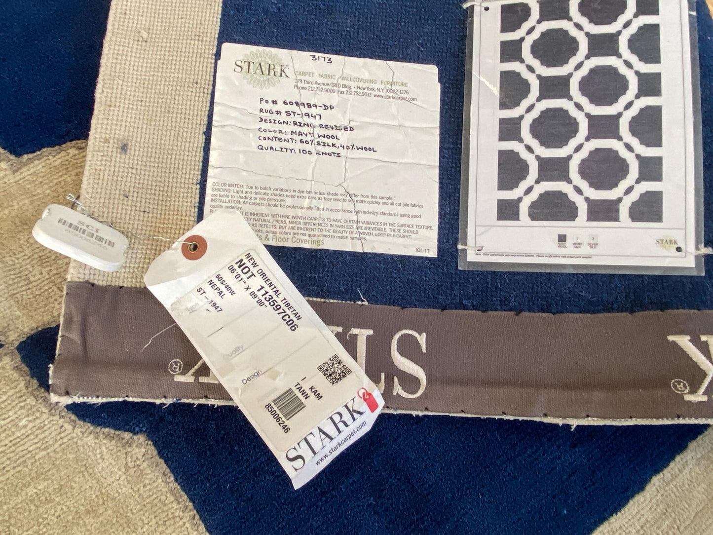 Stark Diamondhead Blue White Silk Wool Modern Lattice Diamond Rug 6x9' MSRP USD 10,500