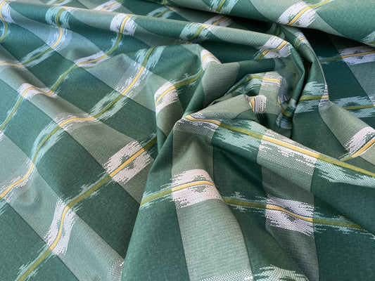 Old World Weavers Scalamandre Balikat Emerald Green White Plaid Print Cotton Ikat Bali Country