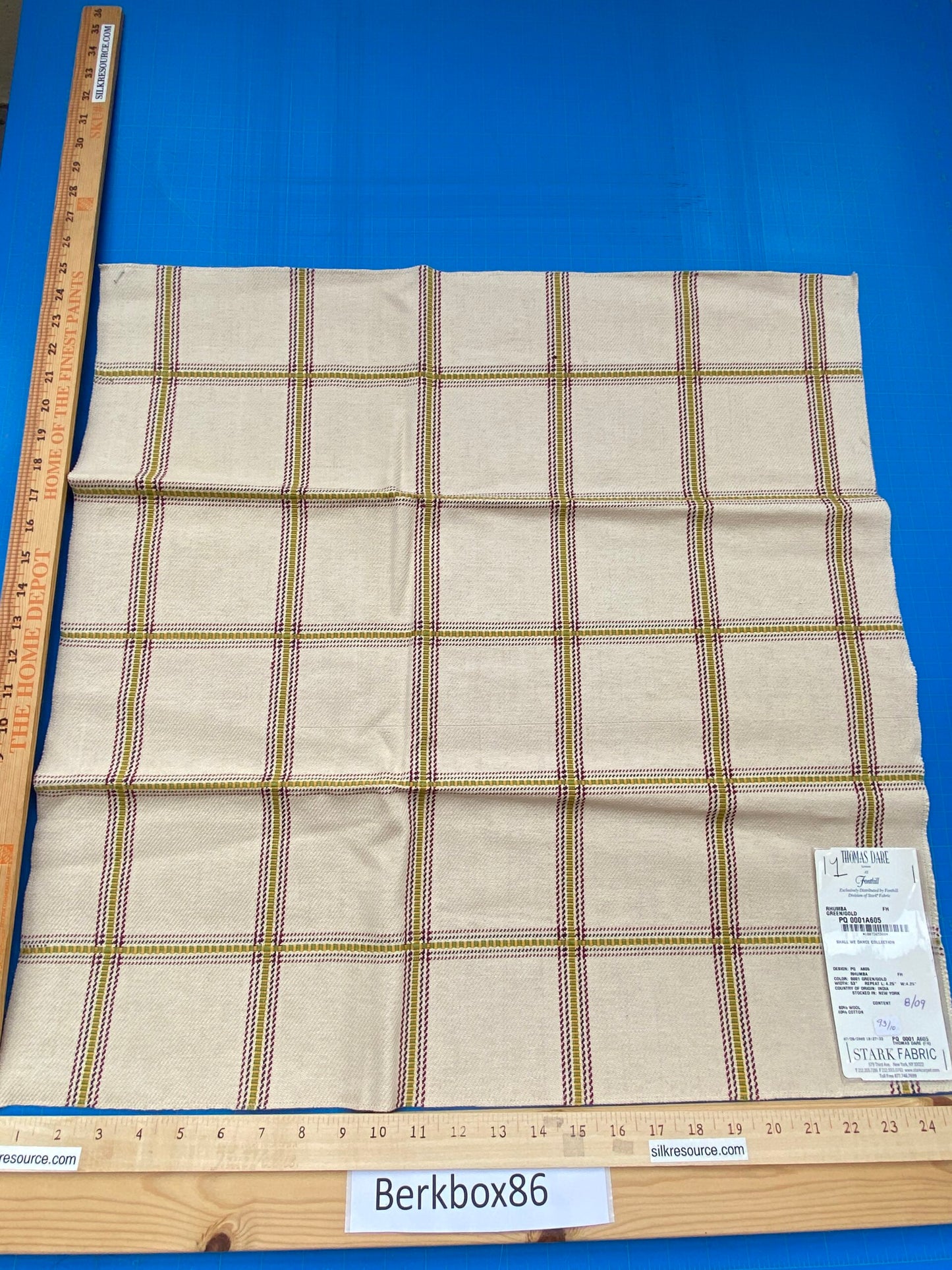 47 Berkbox86 Square Jacquard by Old World Weavers Rhumba Fonthill White Green Yellow Heavy Wool Cotton Plaid MSRP USD 264/Y