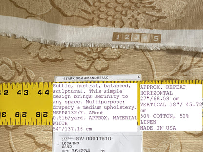 by yard Scalamandre Locarno Sand Beige Cotton Linen Print Neutral Flora MSRP USD 132/Y