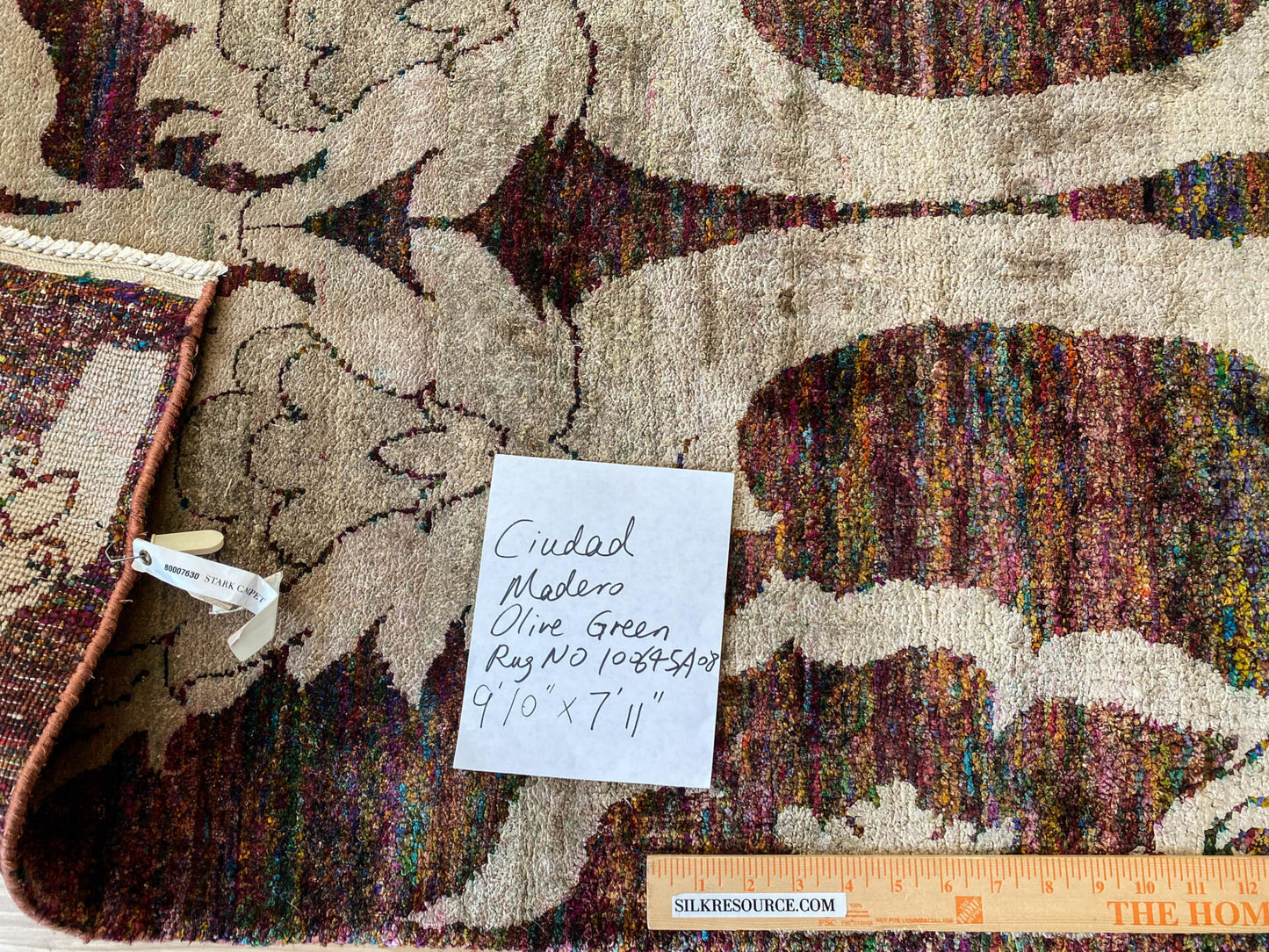 Stark Ciudad Madero Olive Green Silk Rug Hand Knotted Classic Medallion Damask 8x10' MSRP USD16200