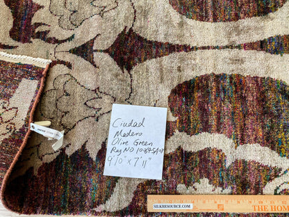 Stark Ciudad Madero Olive Green Silk Rug Hand Knotted Classic Medallion Damask 8x10' MSRP USD16200