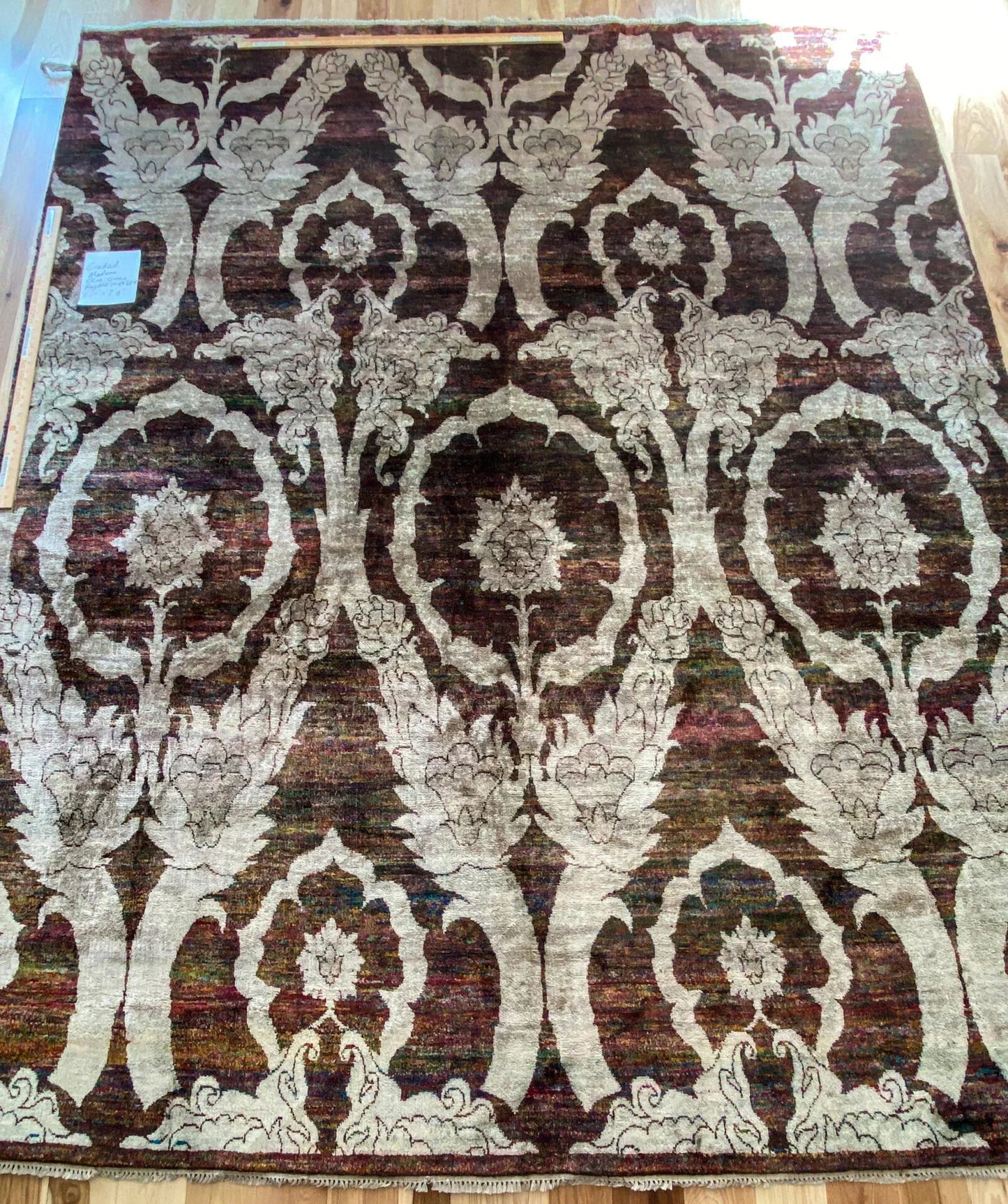 Stark Ciudad Madero Olive Green Silk Rug Hand Knotted Classic Medallion Damask 8x10' MSRP USD16200
