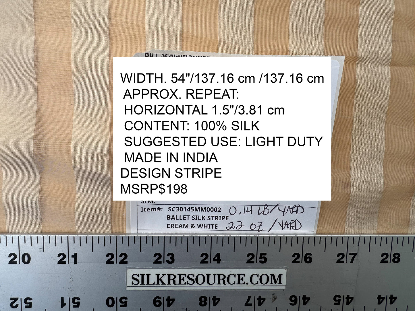 Scalamandre Ballet Silk Stripe Cream and White 100% Silk Sheer Stripe - by the yard