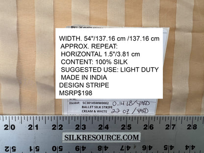 Scalamandre Ballet Silk Stripe Cream and White 100% Silk Sheer Stripe - by the yard